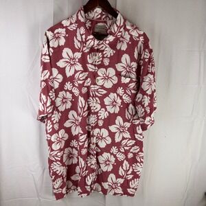 Quiksilver Waterman Collection Button Up Mens XXL Red Floral Hibiscus Comfort